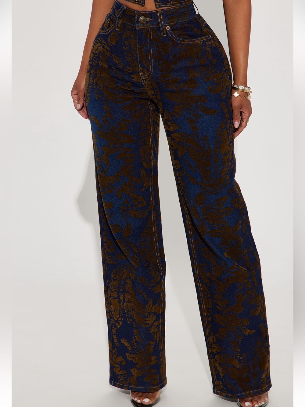 Fashion Nova Velvet Wide Leg Patterned Jeans sz 11